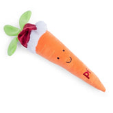 Petface Carrot Squeaky Dog Toy with a Red Santa Hat and Smiley Face