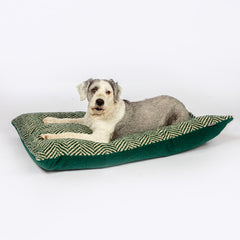 Danish Design Sherpa Fleece Green Herringbone Deep Duvet Dog Bed with Dog