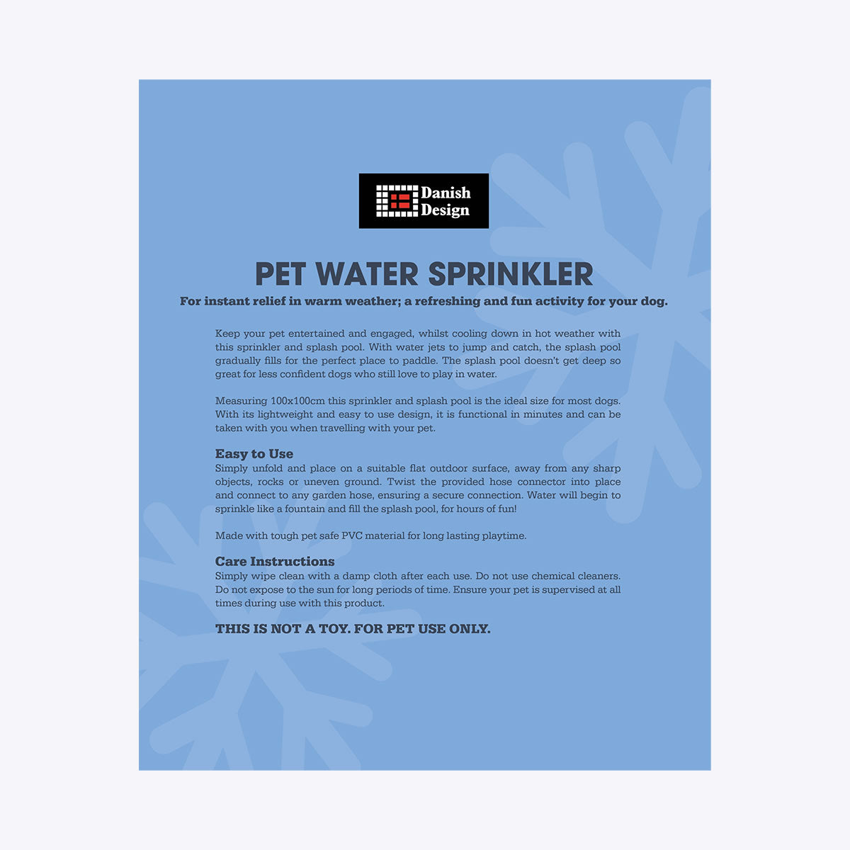 Danish Design Pet Cooling Water Sprinkler Packaging Back