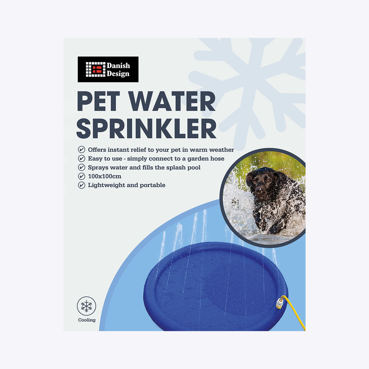 Danish Design Pet Cooling Water Sprinkler Packaging Front