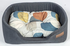 #color_Steel - Danish Design Colour Block Lux Slumber Dog Bed in Steel grey with vibrant colourful pebble print.