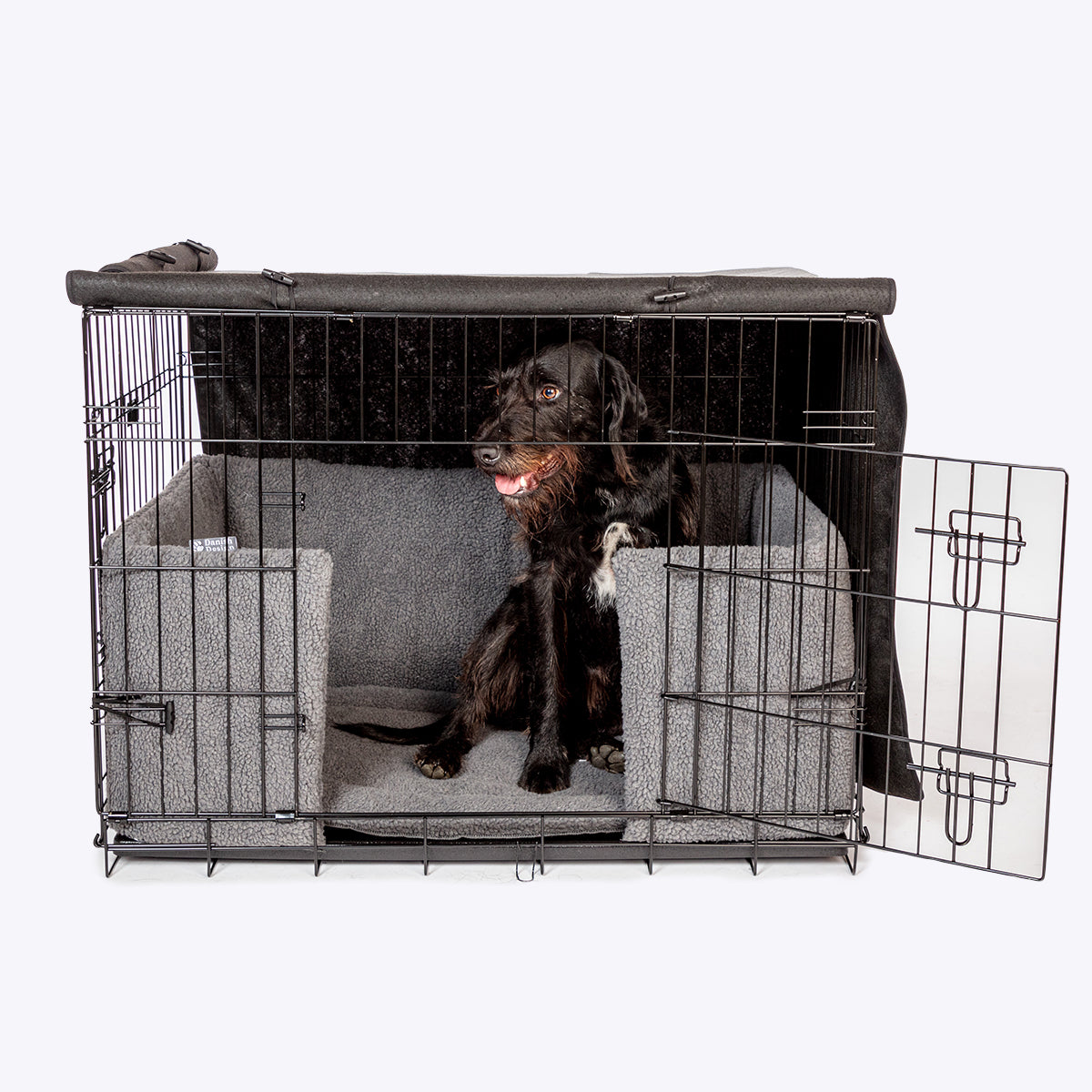 Danish Design Dog Crate Cover Grey rolled up #colour_grey