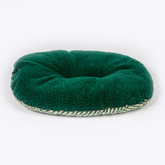 Danish Design Sherpa Fleece Quilted Mattress Dog Bed in Green Herringbone design showing the plain green sherpa fleece reverse side of the bed #Colour_Green Herringbone (Forest & Beige)