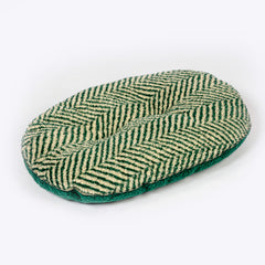 Danish Design Sherpa Fleece Quilted Mattress Dog Bed in Green Herringbone design Side View #Colour_Green Herringbone (Forest & Beige)