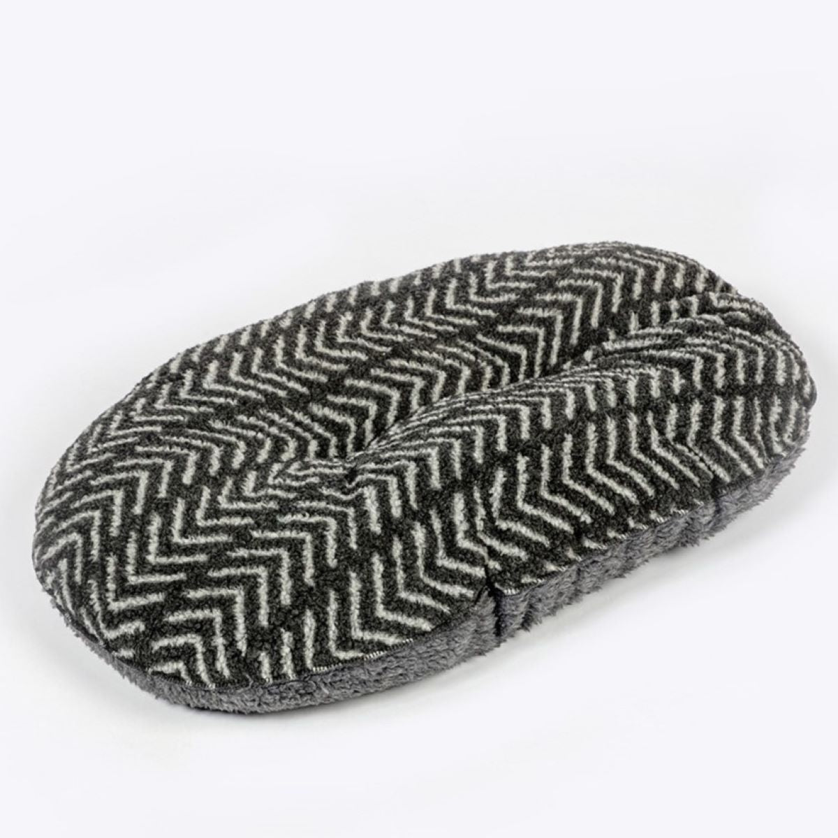 Danish Design Sherpa Fleece Quilted Mattress Dog Bed in Charcoal Arrow Design side view #Colour_Charcoal Arrows (Tonal Greys)