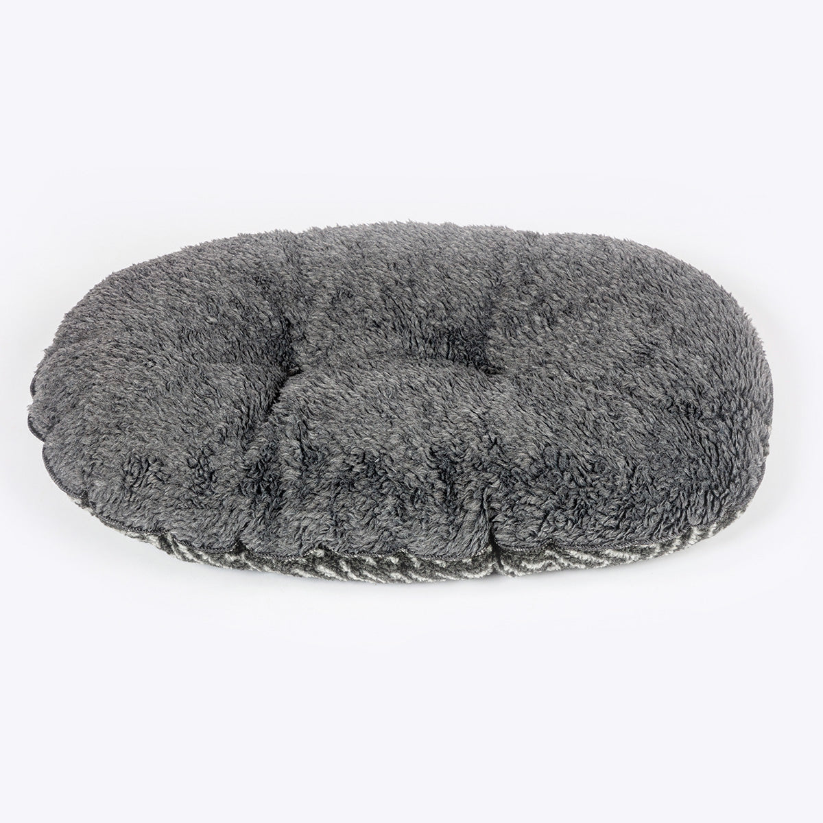 Danish Design Sherpa Fleece Quilted Mattress Dog Bed in Charcoal Arrow Design showing the plain grey reverse fleece #Colour_Charcoal Arrows (Tonal Greys)