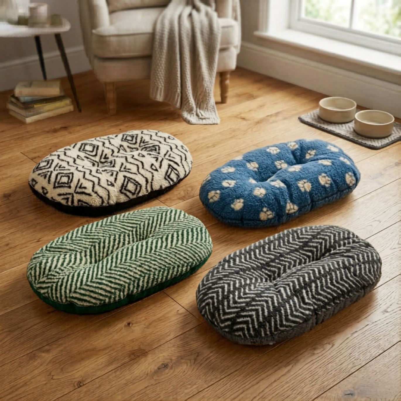 Danish Design Sherpa Fleece Quilted Mattress Dog Beds showing all the 4 different designs