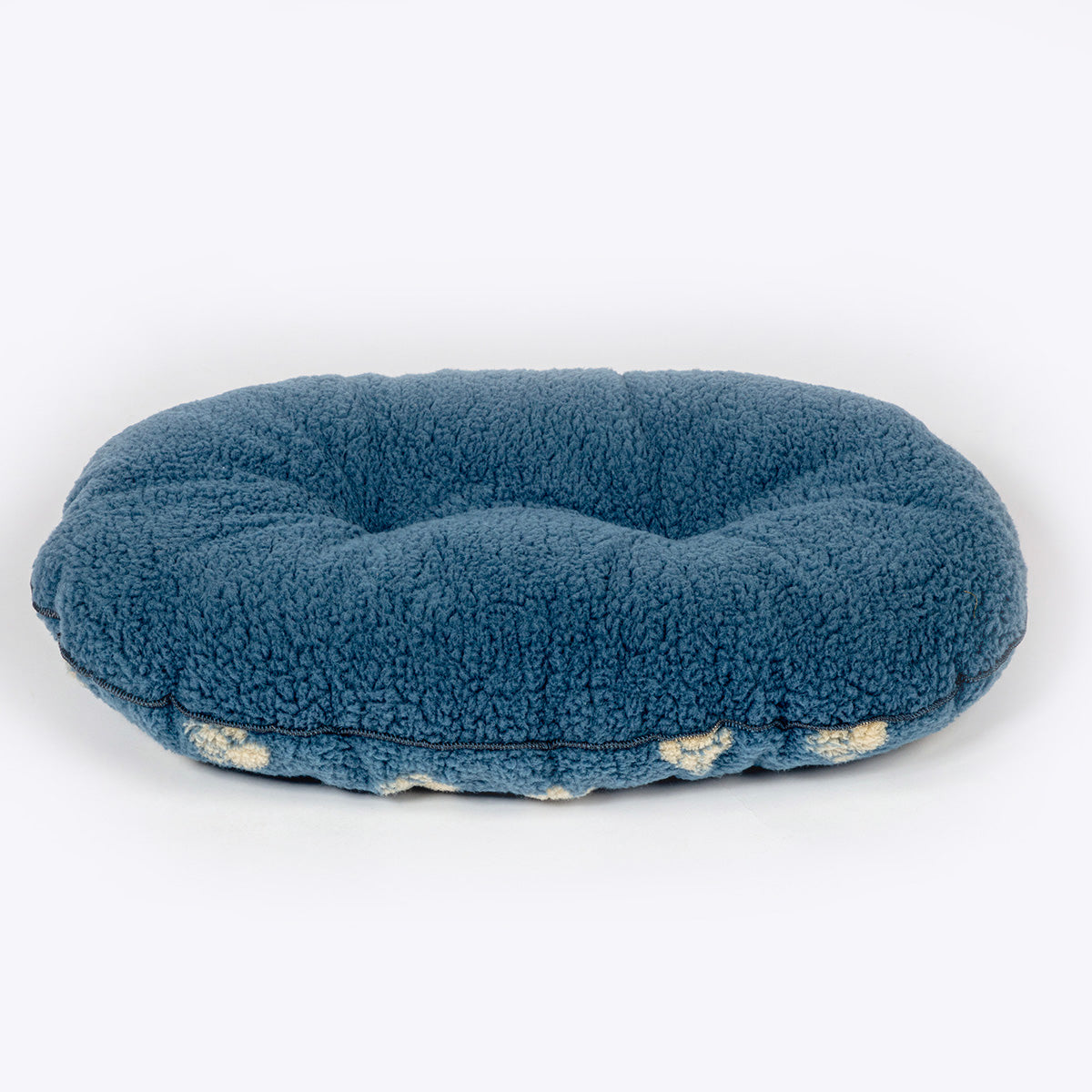 Danish Design Sherpa Fleece Quilted Mattress Dog Bed Harbour Paw showing the reverse blue fleece #Colour_Harbour Paws (Marine Blue)