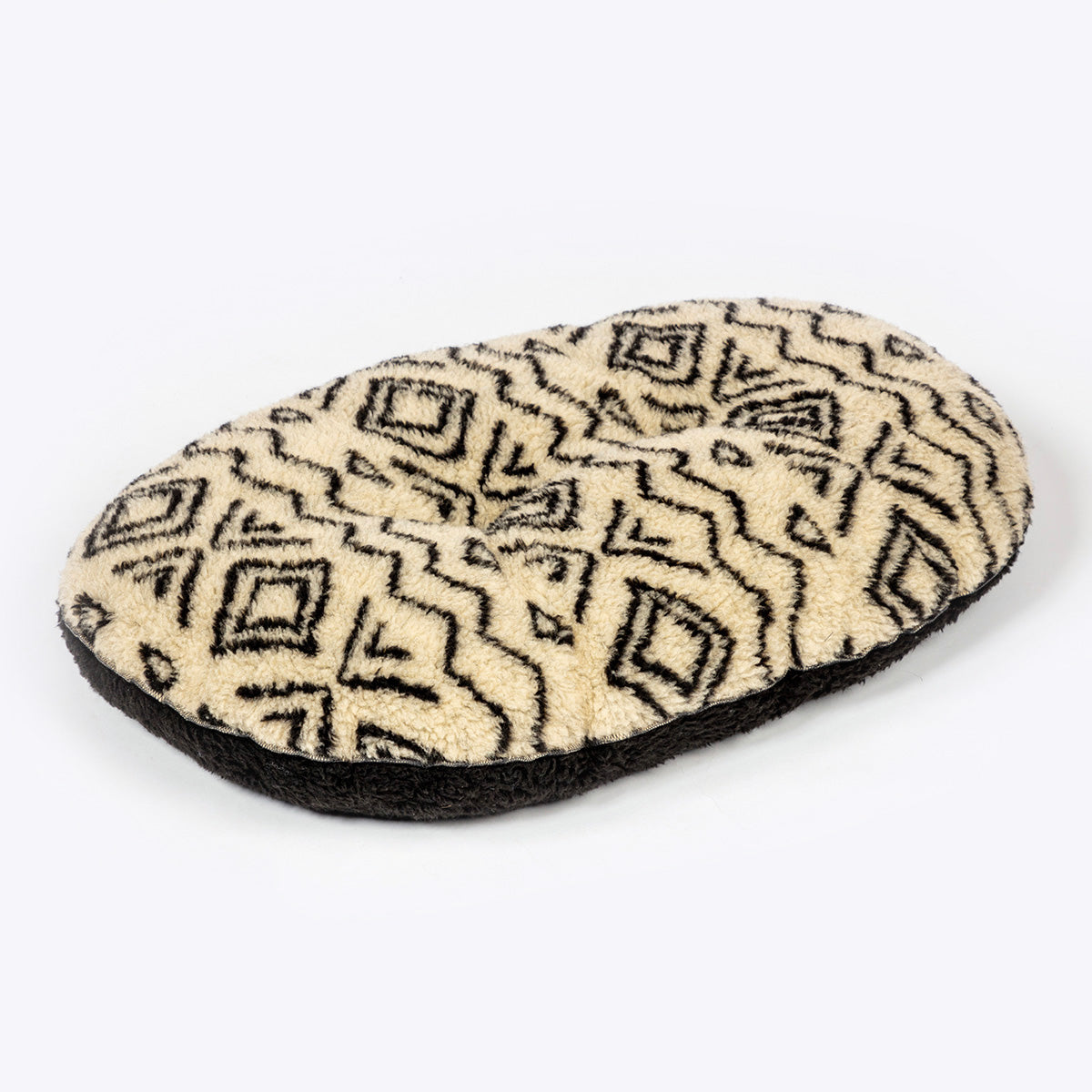 Danish Design Sherpa Fleece Quilted Mattress Dog Bed in Neutral Geometric design side view #Colour_Neutral Geometric (Berber Style)