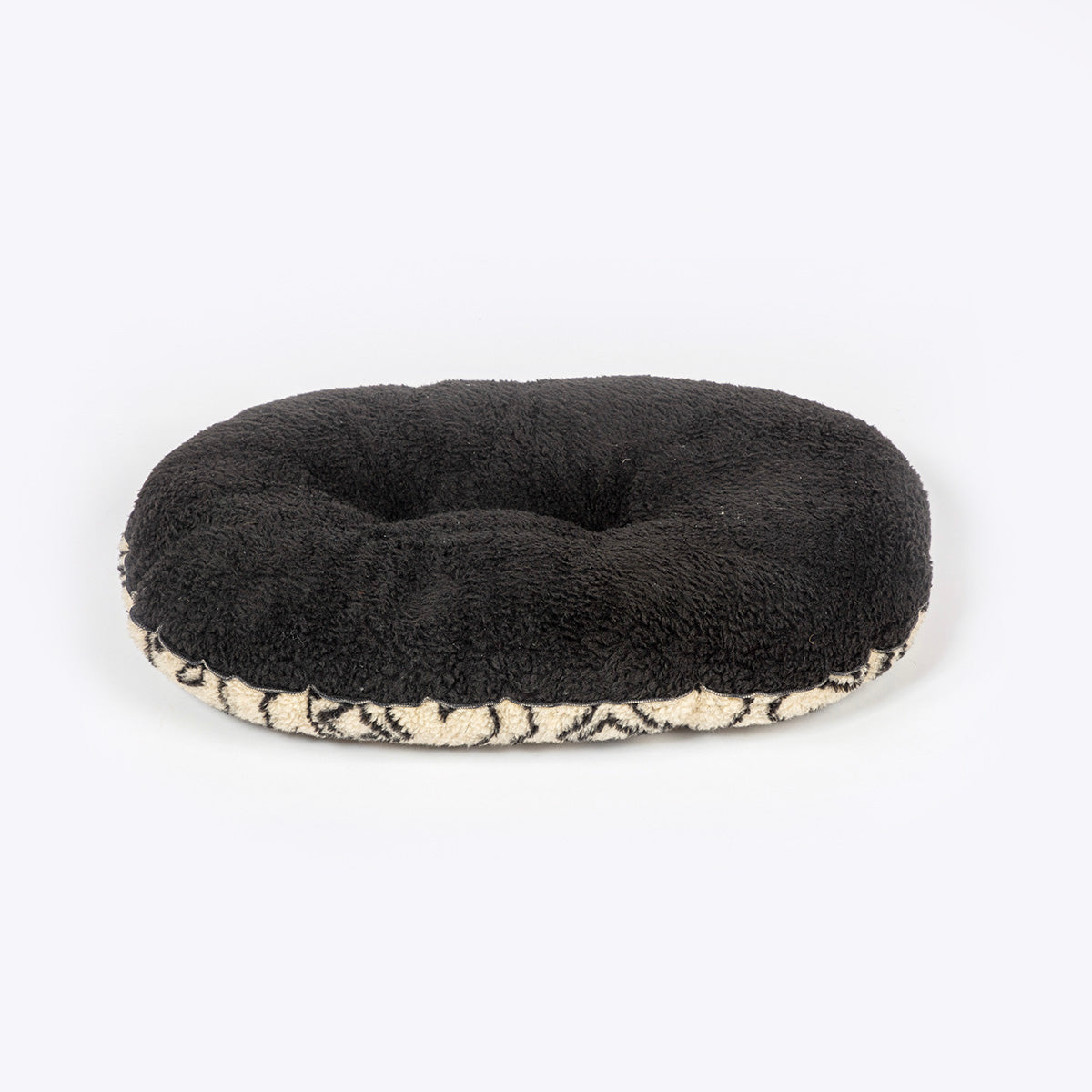 Danish Design Sherpa Fleece Quilted Mattress Dog Bed in Neutral Geometric design showing the plain fleece reverse side of the bed #Colour_Neutral Geometric (Berber Style)