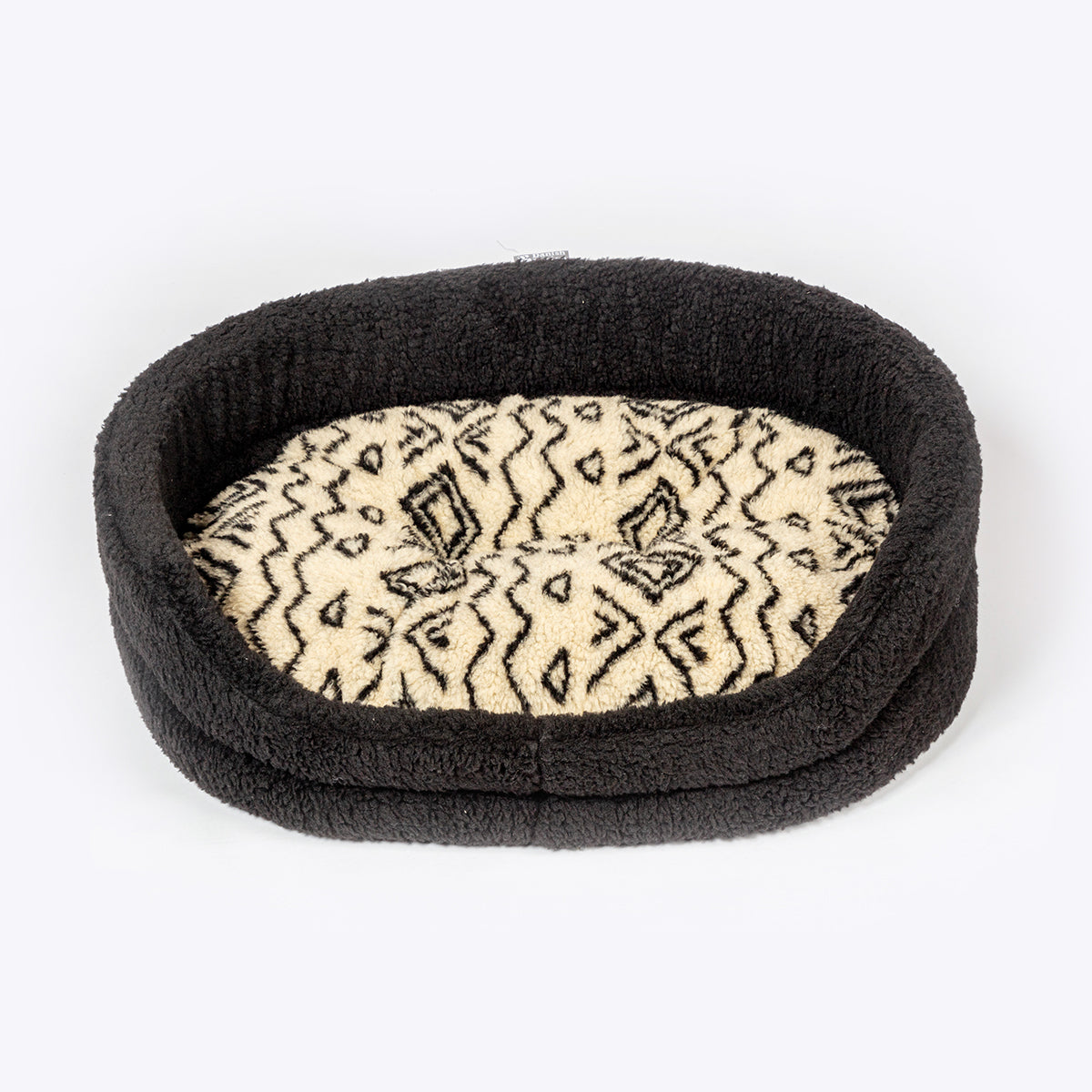 Danish Design Sherpa Feece Slumber Dog Bed Neural Geometrics in Black and Cream Sherpa Fleece