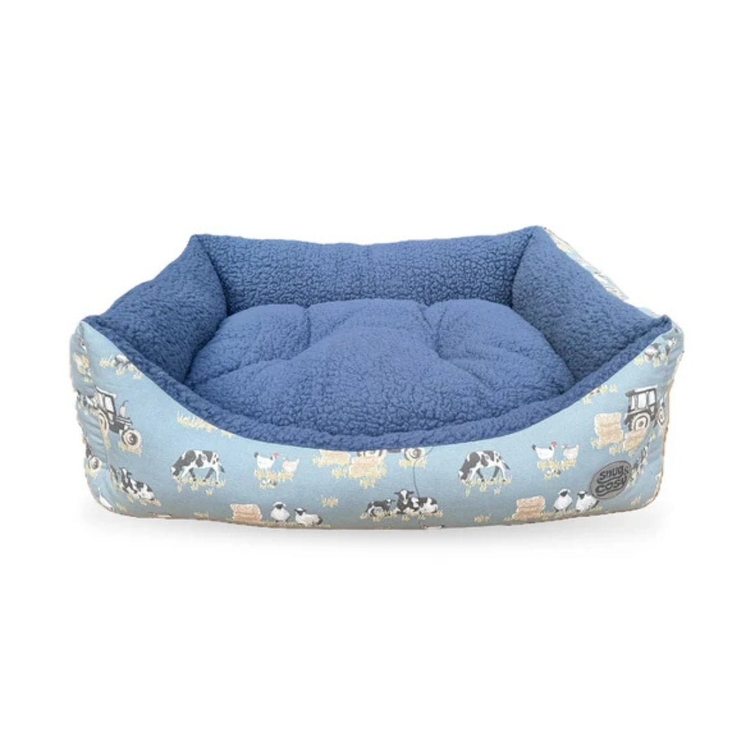 Farmyard Blue Dog Bed Fleece