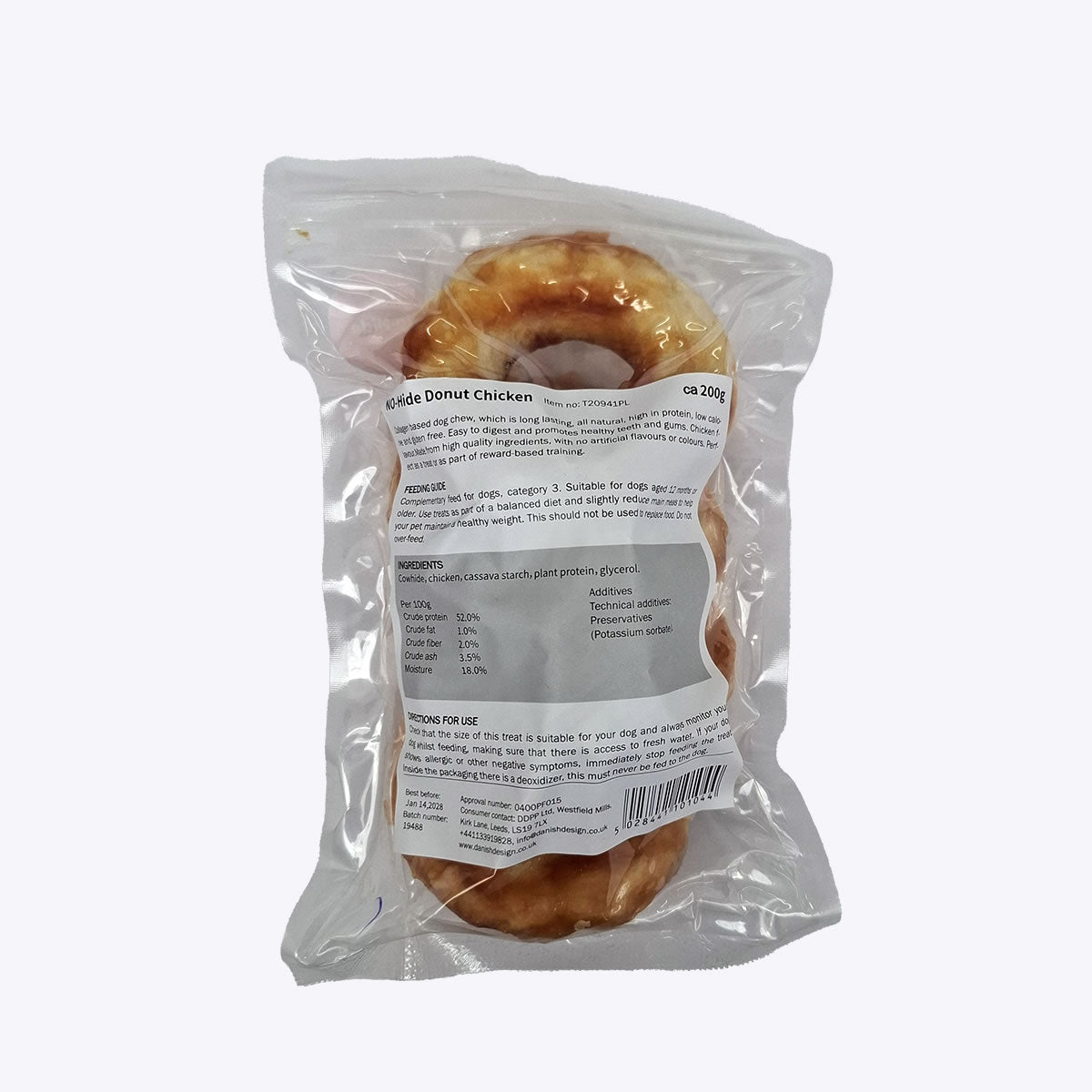 Danish Design Chicken Flavour Collagen Donut Dog Chews Packaging Back