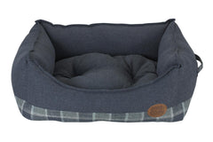 Grey Square Check Plain Cushion Dog Bed