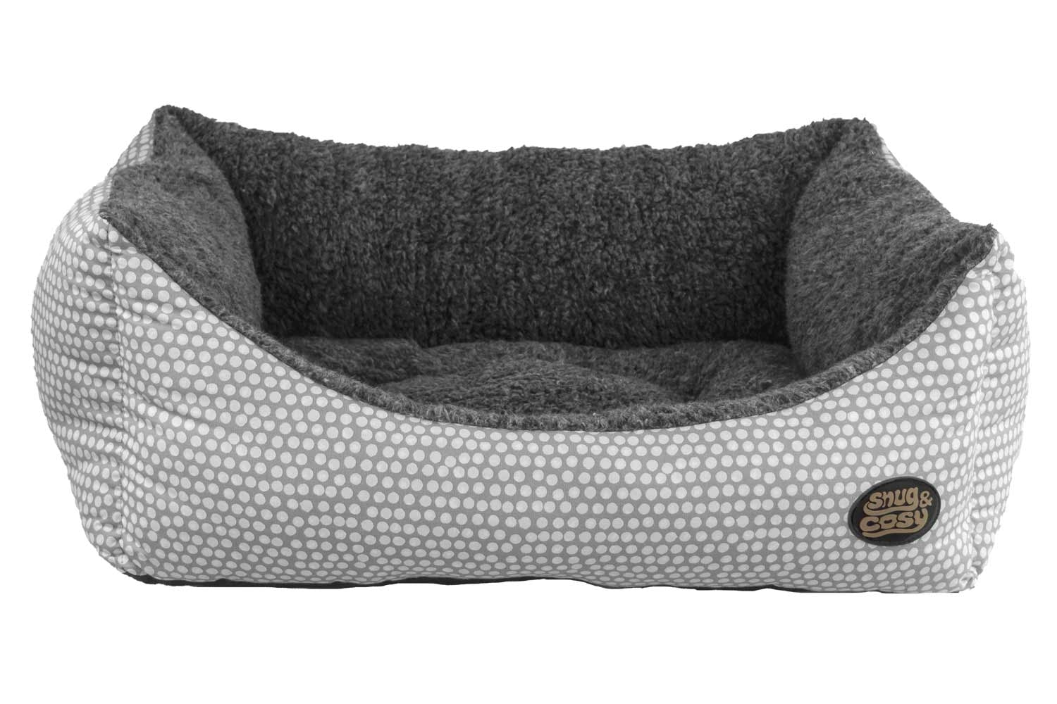 Grey Polka Dog Dog Bed with Fleece