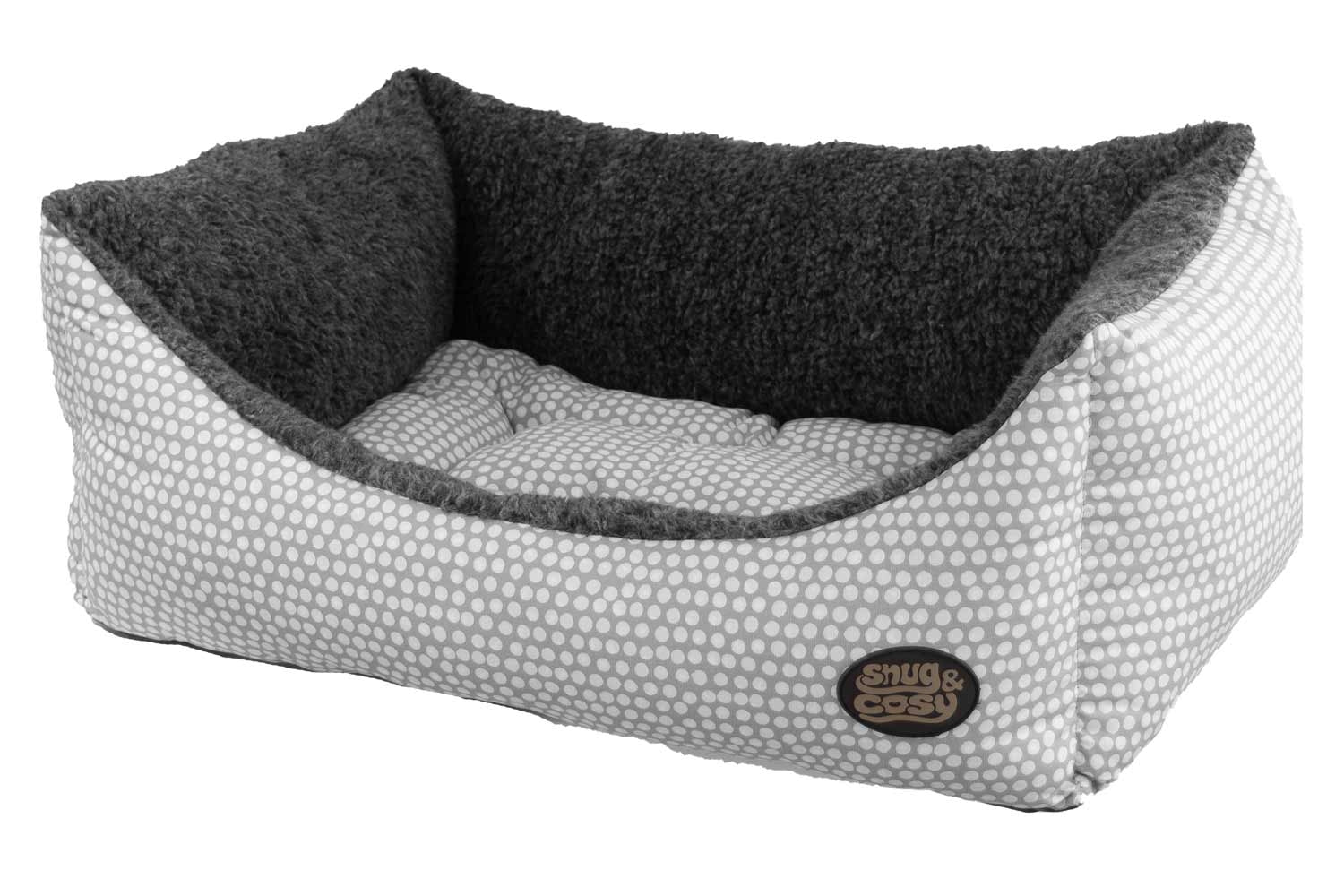 Grey Polka Dog Dog Bed Side View